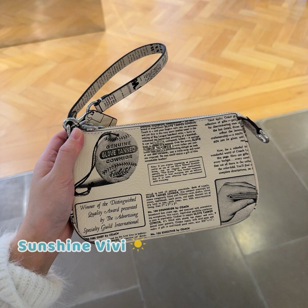 NWT Coach Nolita 19 With Newspaper Print CDC27 pebbled leather Silver/Chalk